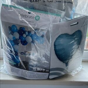 Celebrate It Blue and White Baby shower decorations.